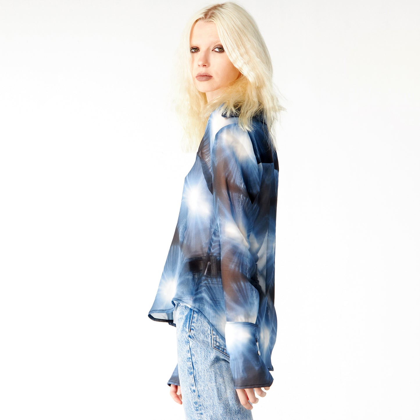 Babs Silk Blouse - Blue Burst - NYC Rain Print Design