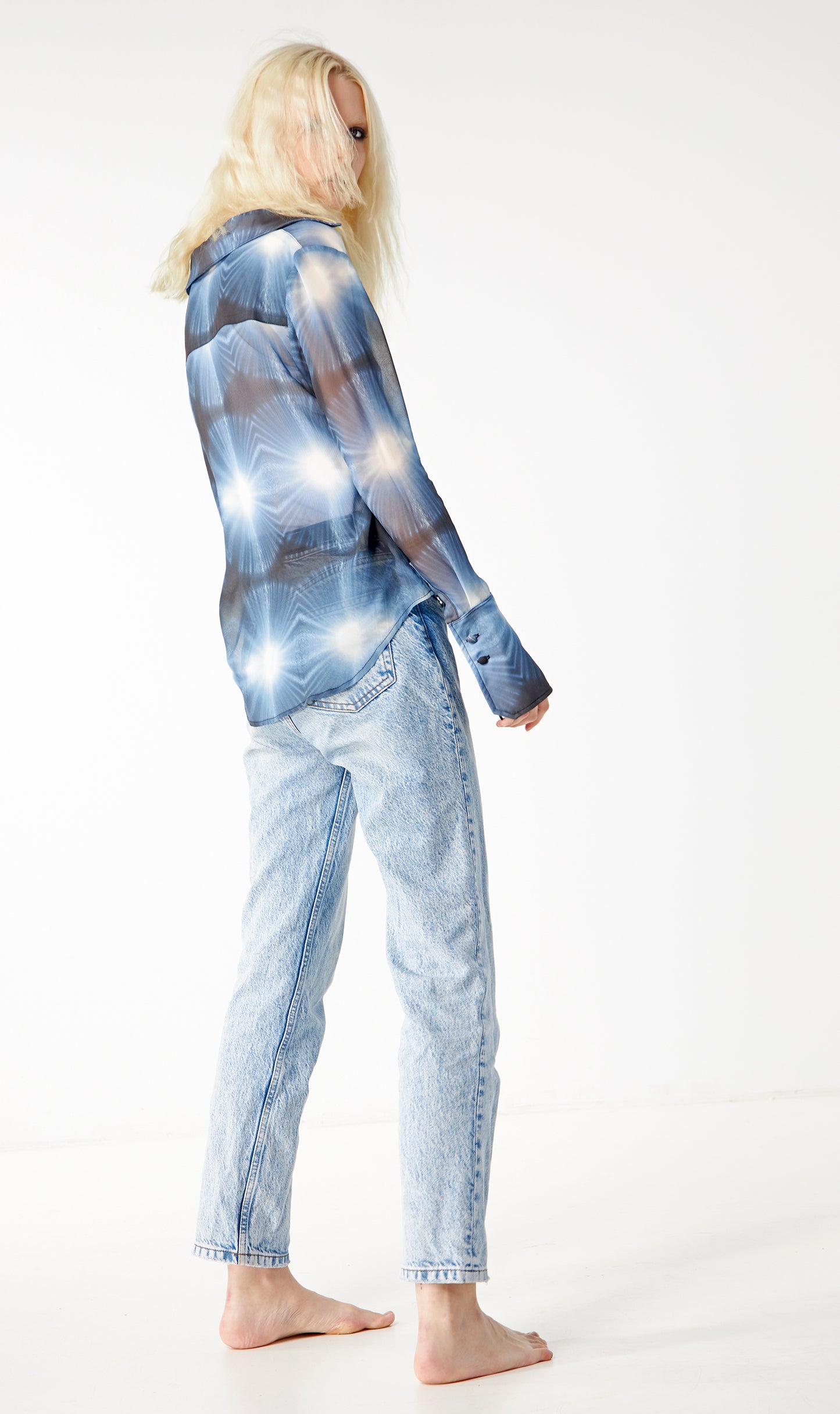 Babs Silk Blouse - Blue Burst - NYC Rain Print Design