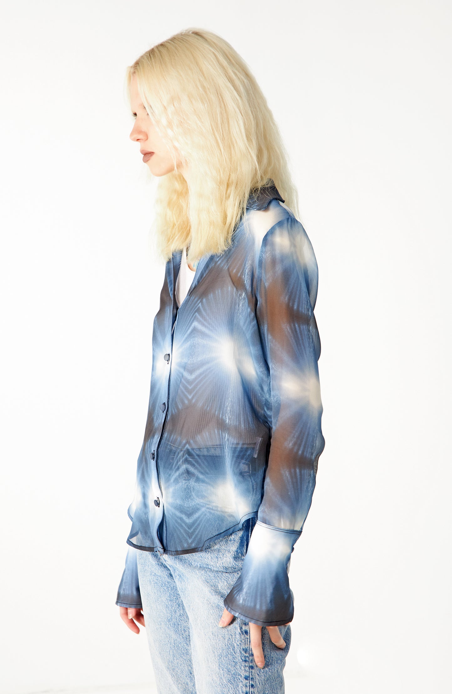 Babs Silk Blouse - Blue Burst - NYC Rain Print Design