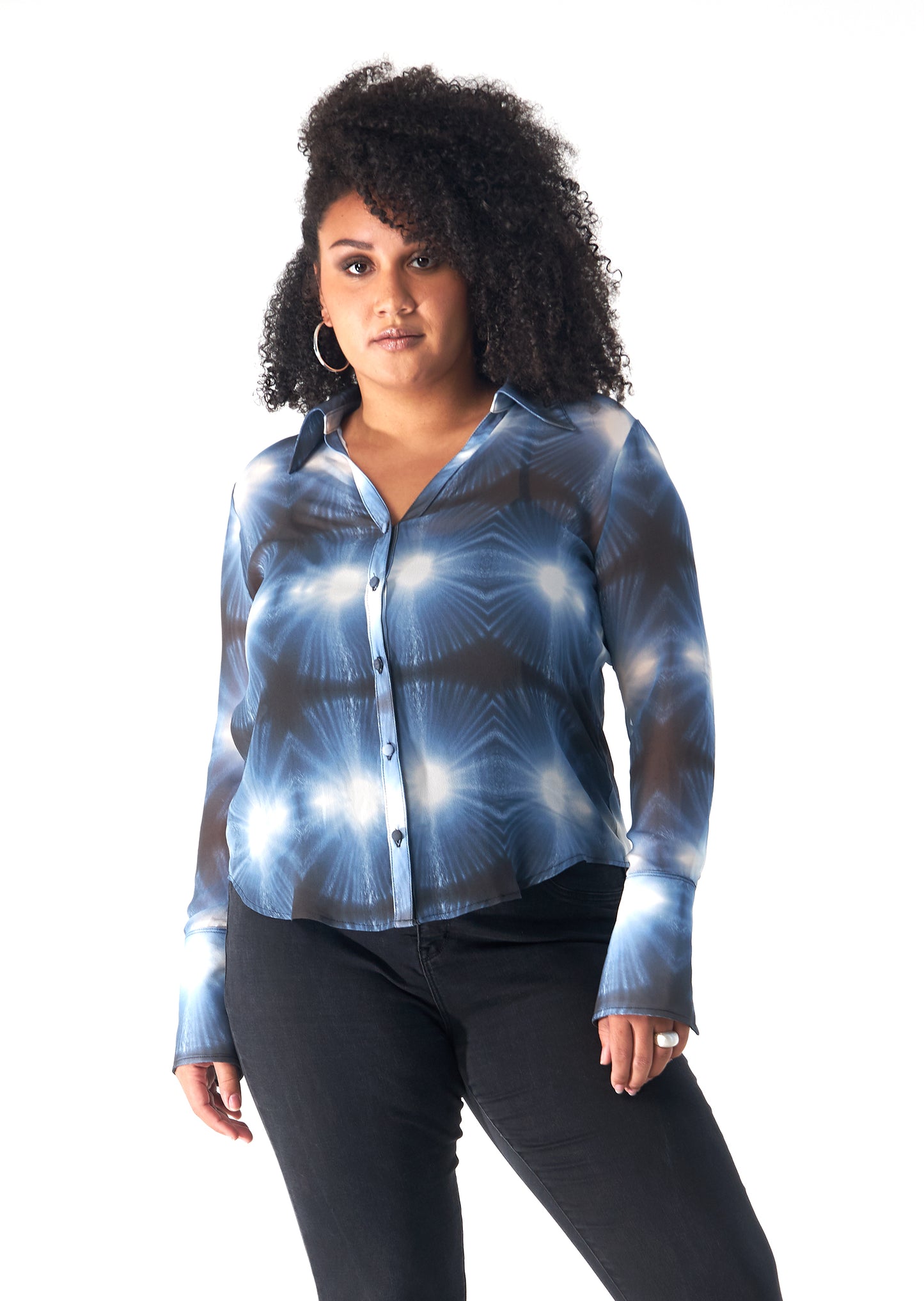 Babs Silk Blouse - Blue Burst - NYC Rain Print Design