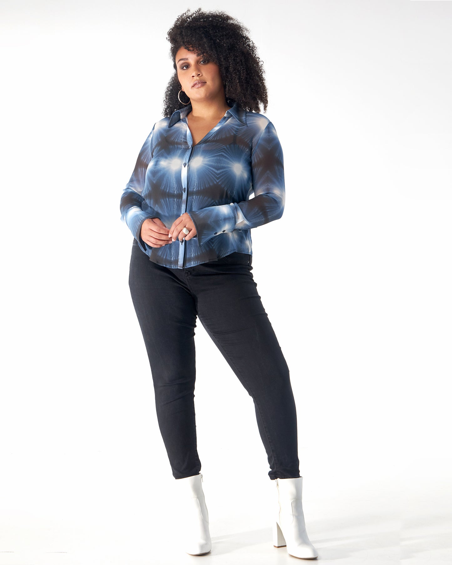 Babs Silk Blouse - Blue Burst - NYC Rain Print Design