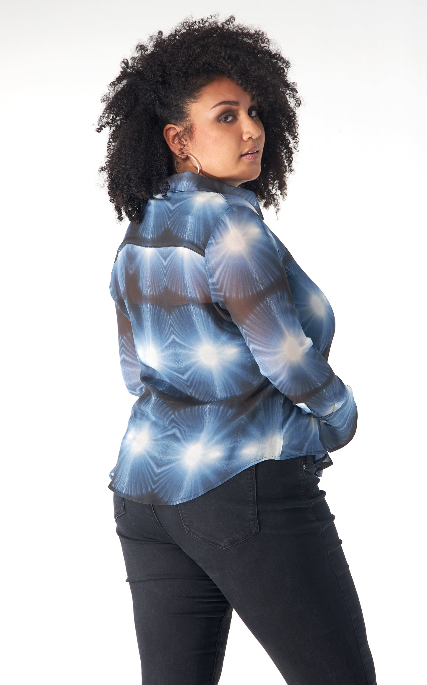 Babs Silk Blouse - Blue Burst - NYC Rain Print Design