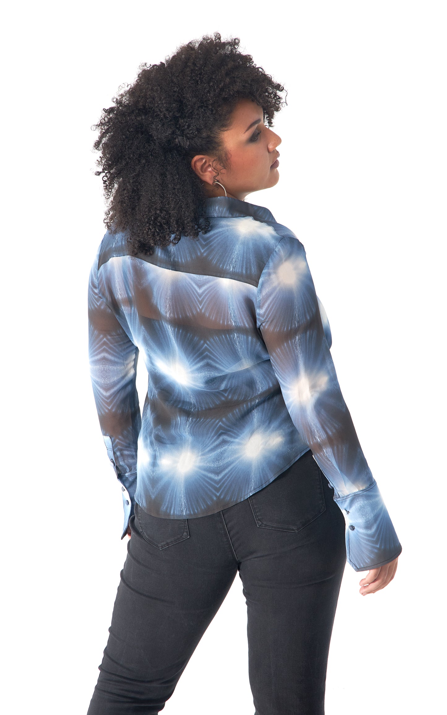 Babs Silk Blouse - Blue Burst - NYC Rain Print Design