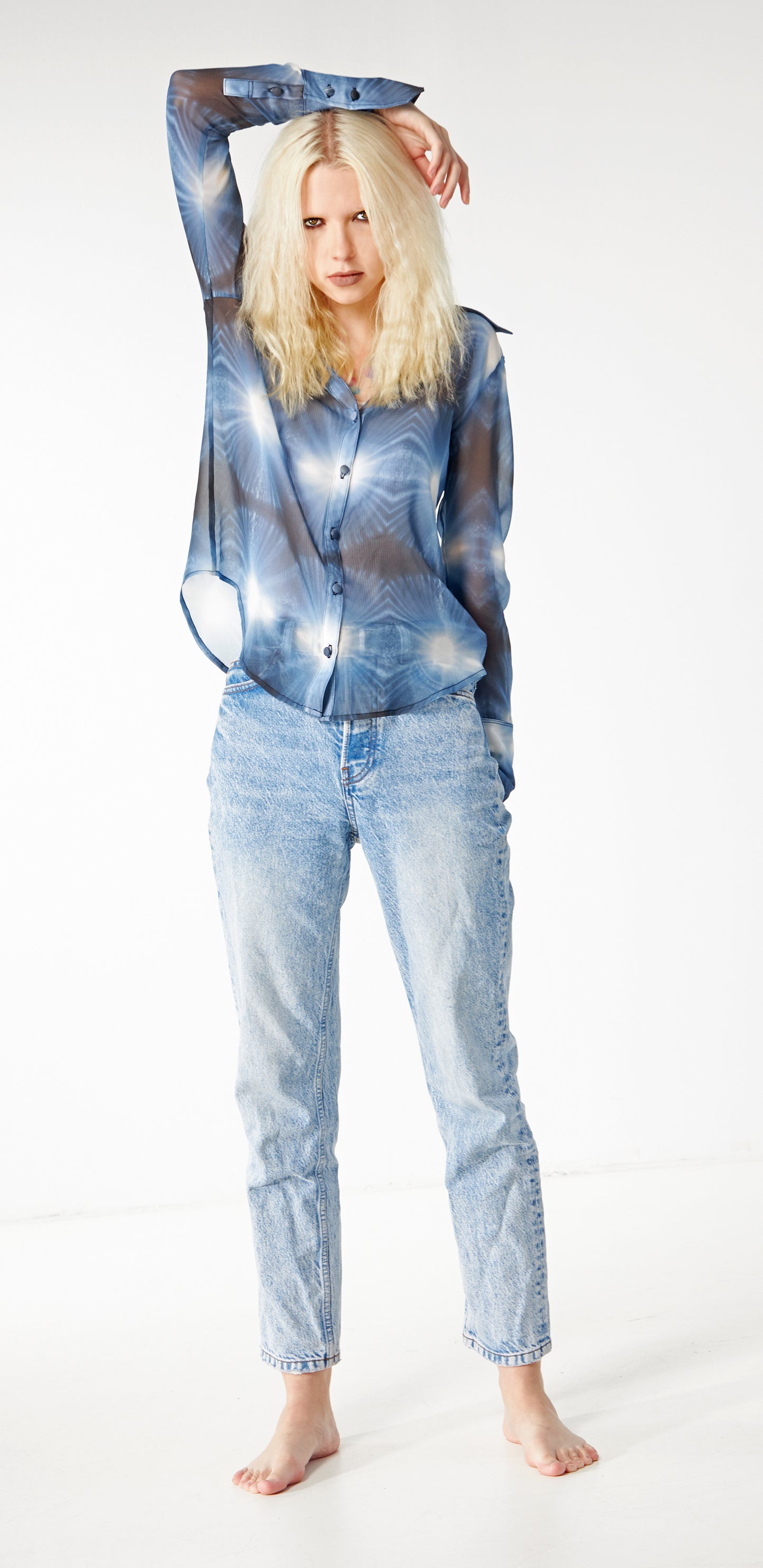 Babs Silk Blouse - Blue Burst - NYC Rain Print Design