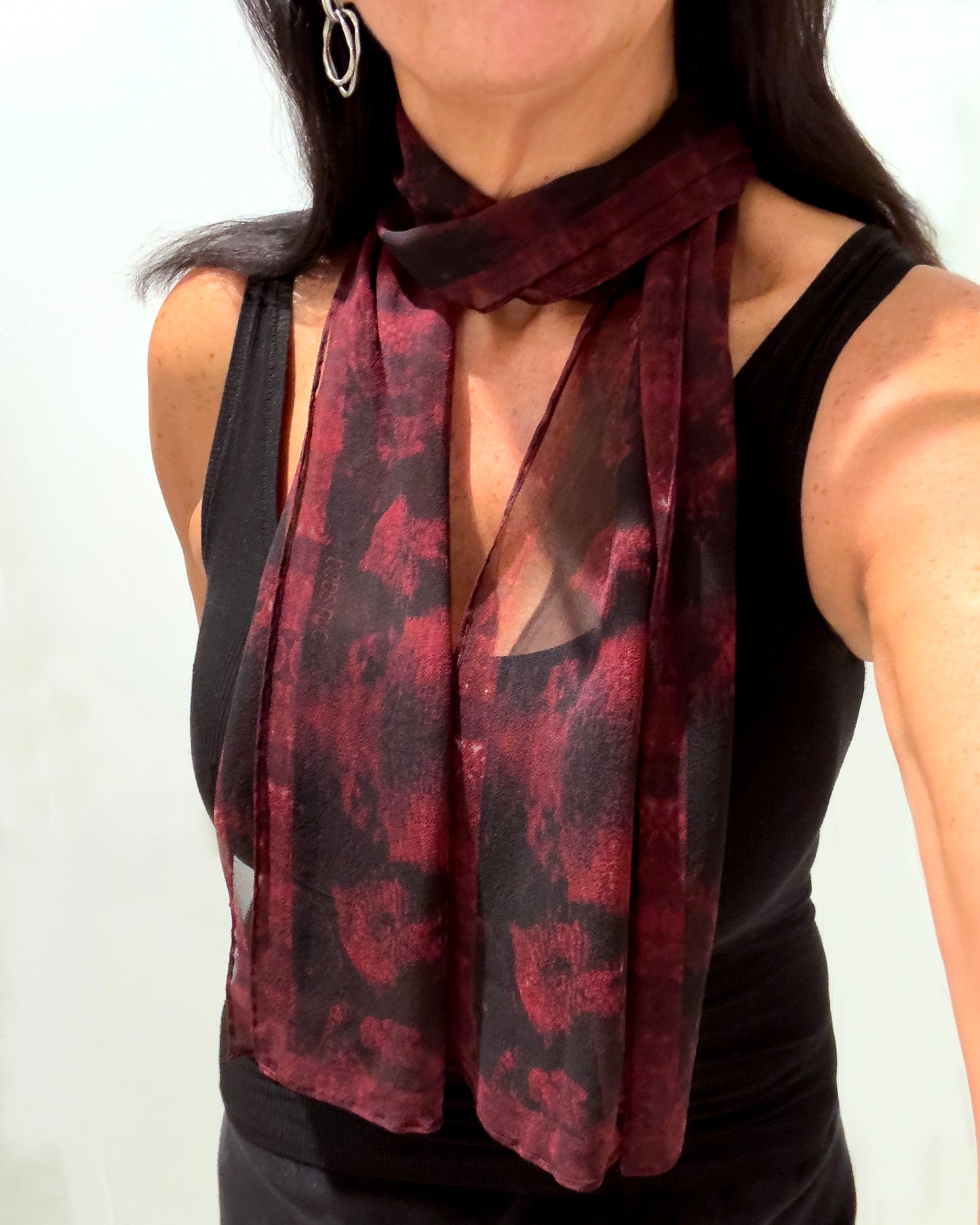 Silk Georgette Scarf - Red Coral Print