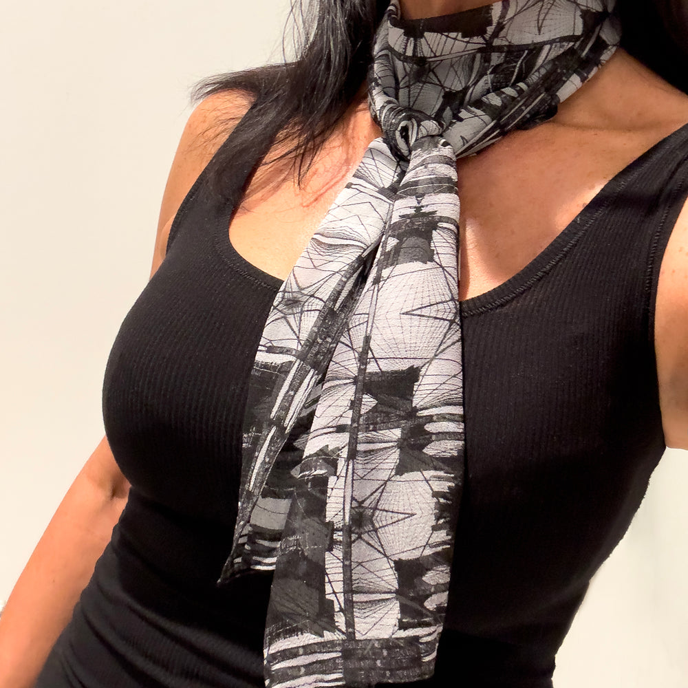 
                  
                    Silk Georgette Scarf - Brooklyn Bridge Collage Print
                  
                