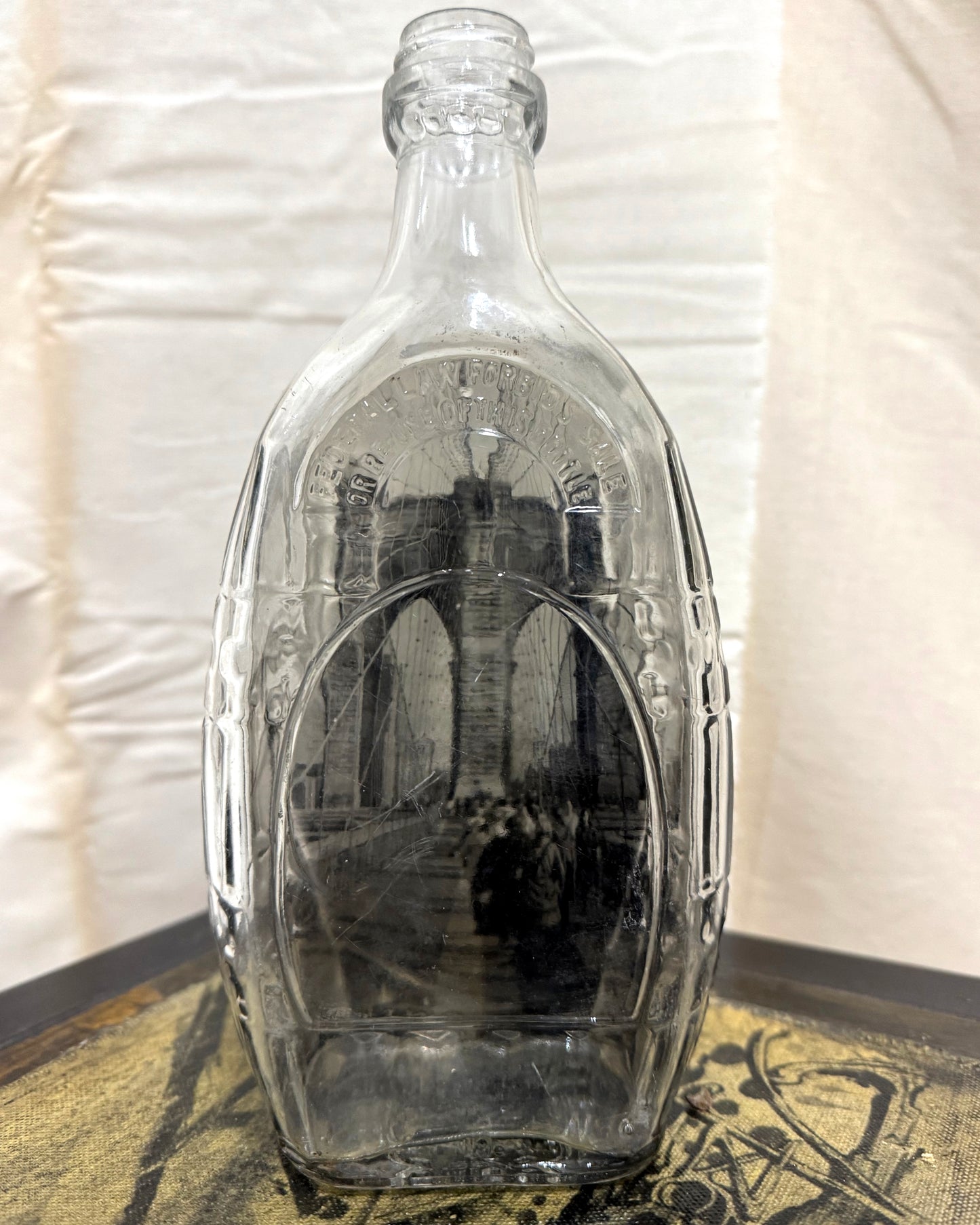 Babs Hand-printed "Brooklyn Bridge" Vintage Bottle Art