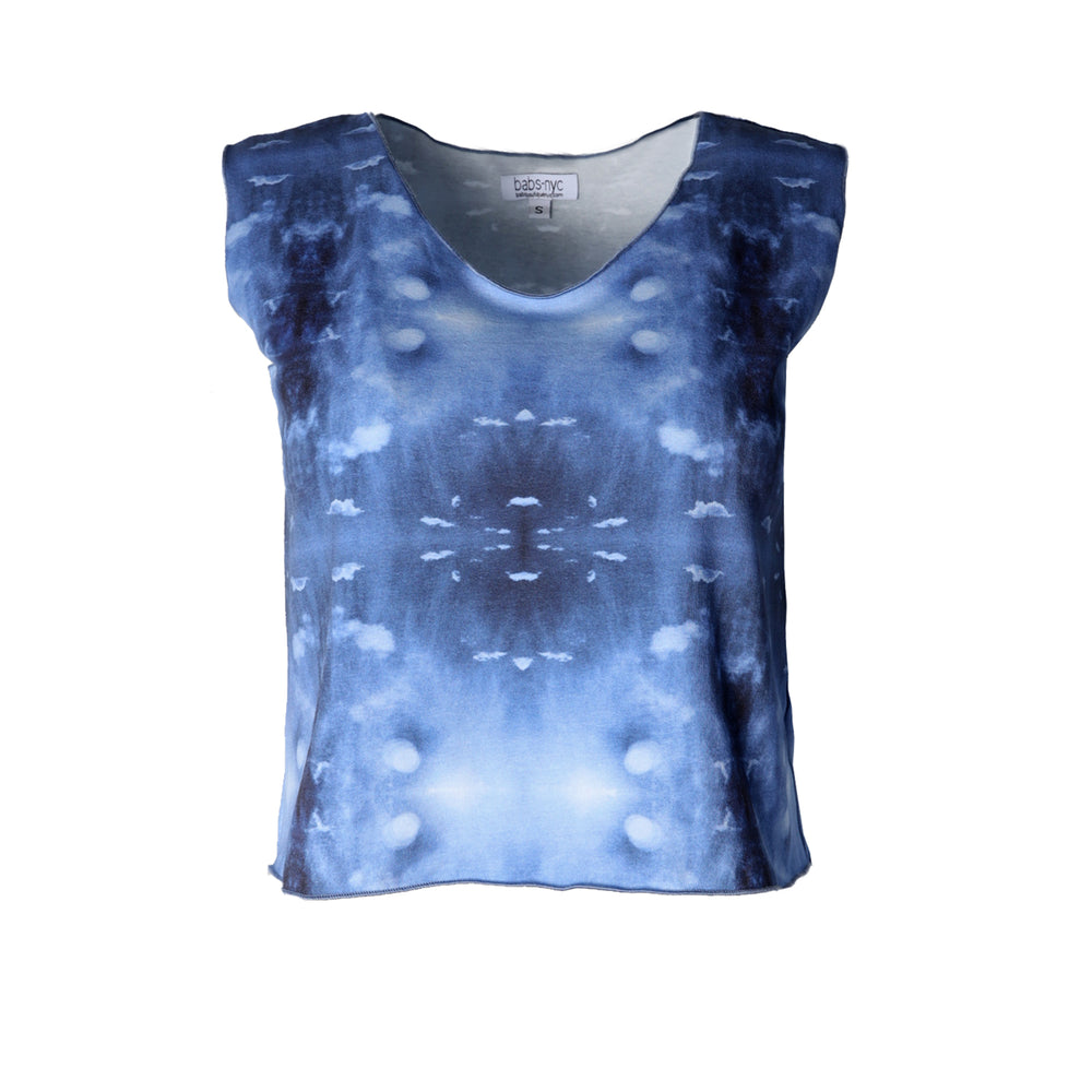 
                  
                    Stretch Crop Tank Top - Blue Cloud Print
                  
                