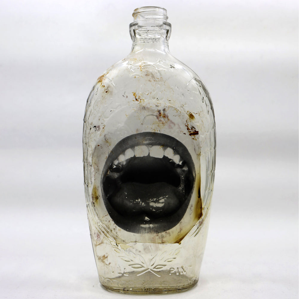 Babs Hand-printed 'Big Mouth" Embossed Eagle Vintage Bottle Art