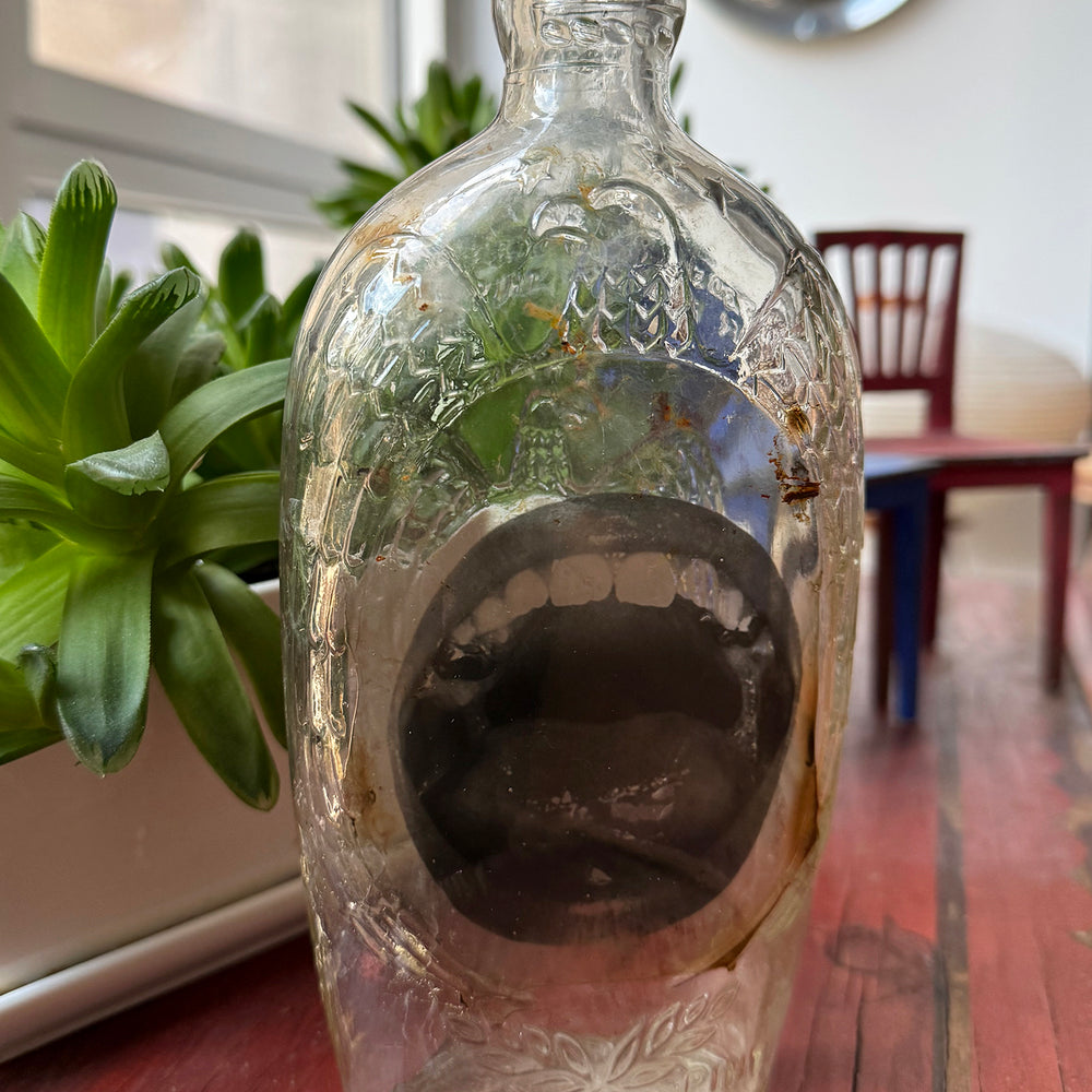Babs Hand-printed 'Big Mouth" Embossed Eagle Vintage Bottle Art