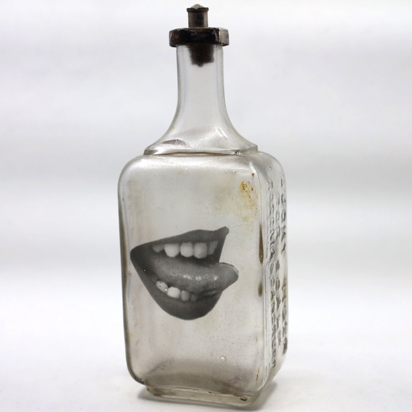 Babs Hand-printed Ladies Mouth, 'Lick It' Vintage Bottle Art