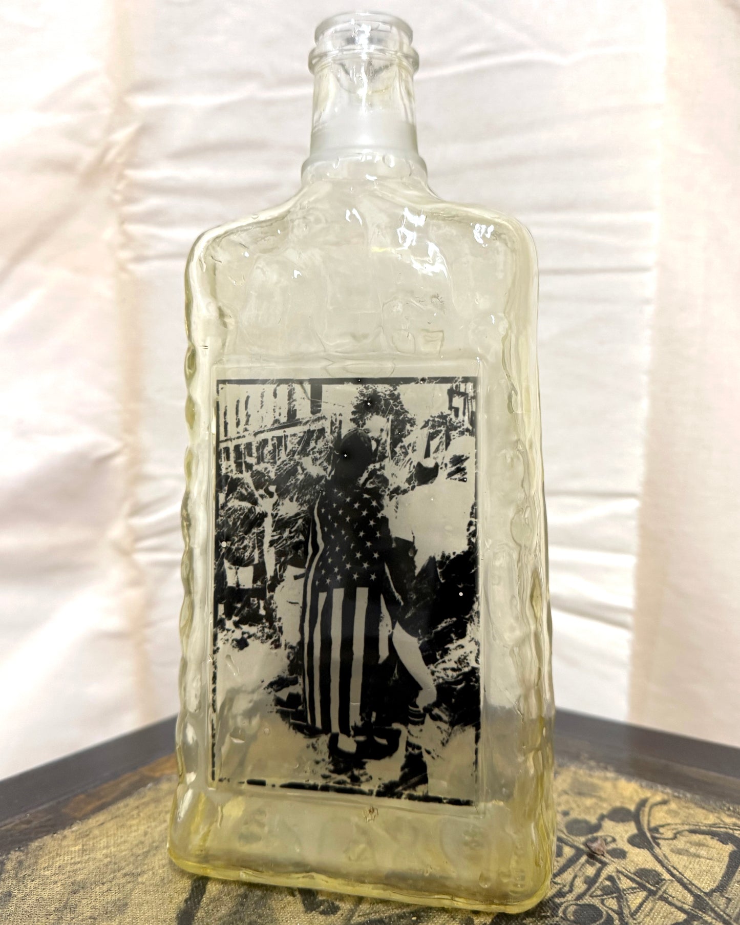 Babs Hand-printed "Flag-Guy" Vintage Bottle Art