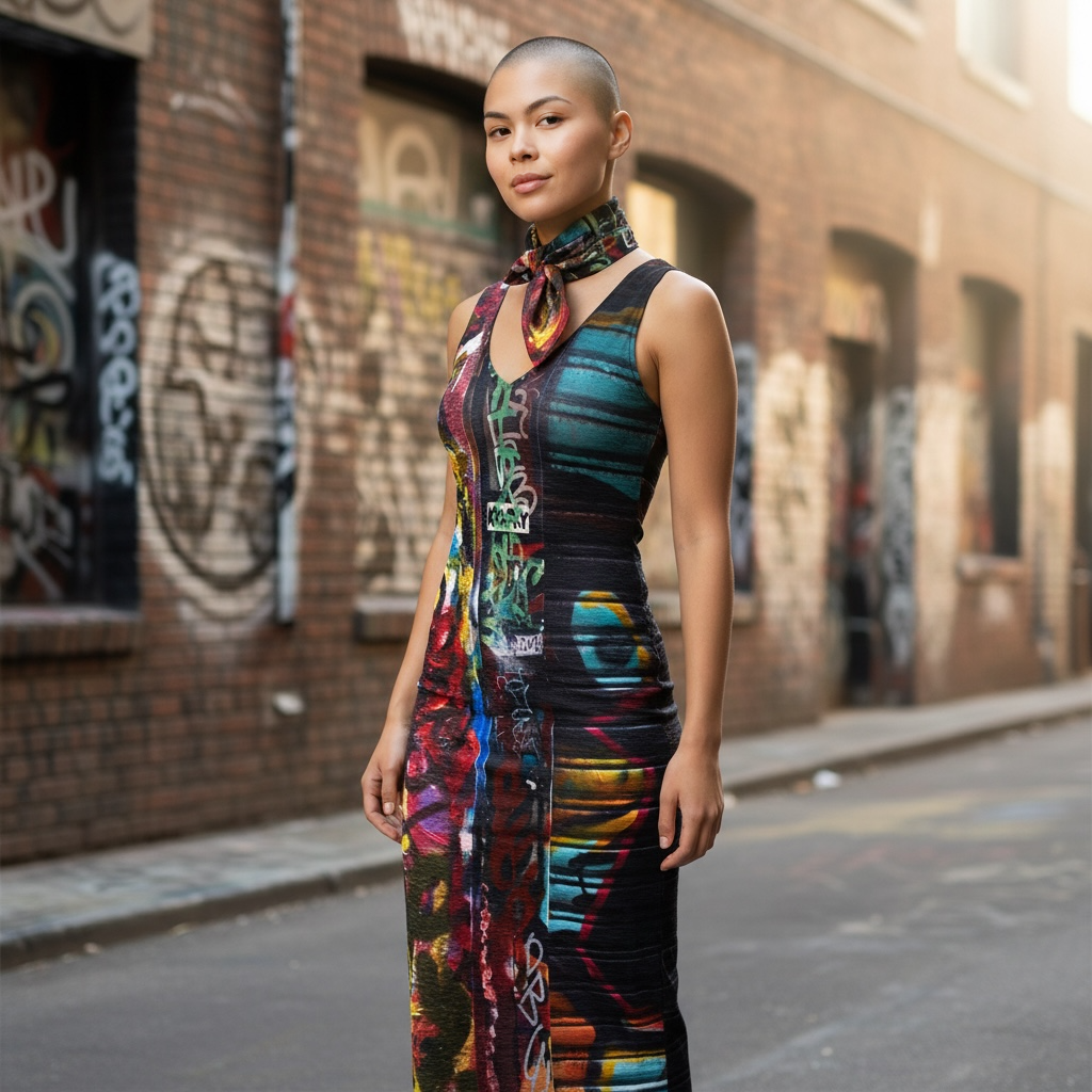 Babs Graffiti Print Loose Kit Stretch Maxi Dress