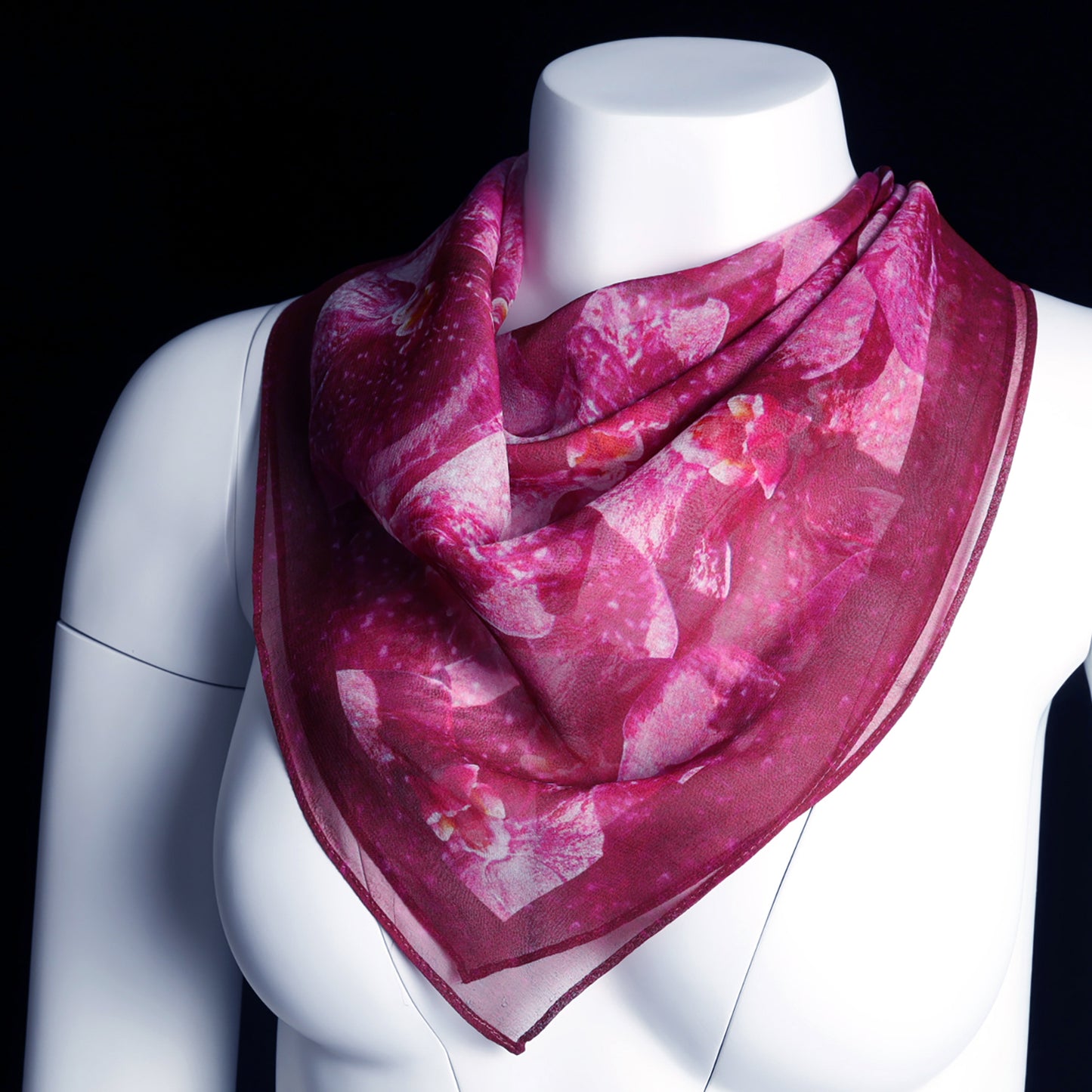 Silk 26 Inch Square Scarf - Orchids - Pink to Deep Magenta