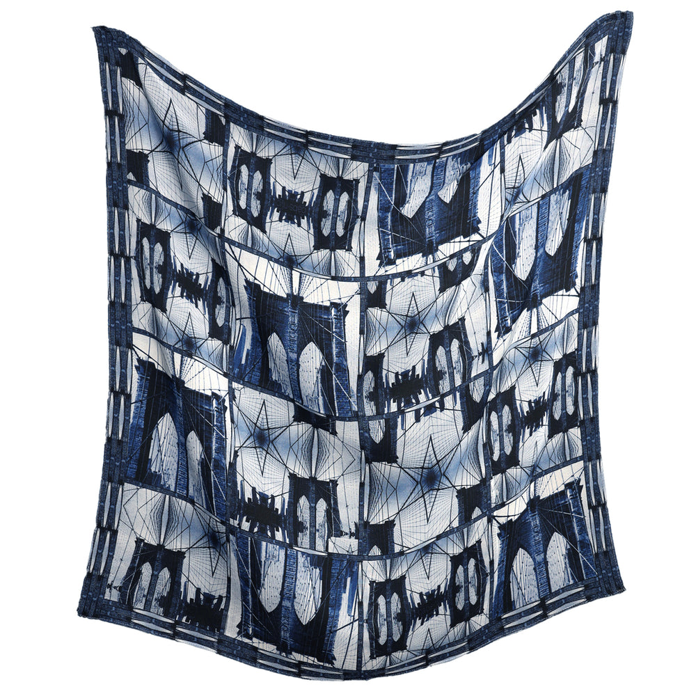 Silk 26 Inch Square Scarf - Brooklyn Bridge - Blue