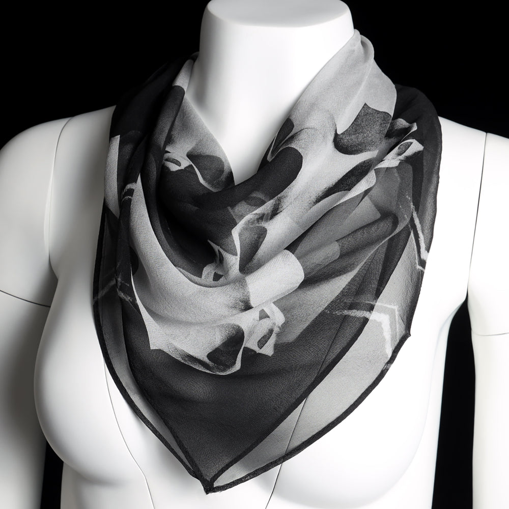 Silk 26 Inch Square Scarf - Gaudi - Black and White