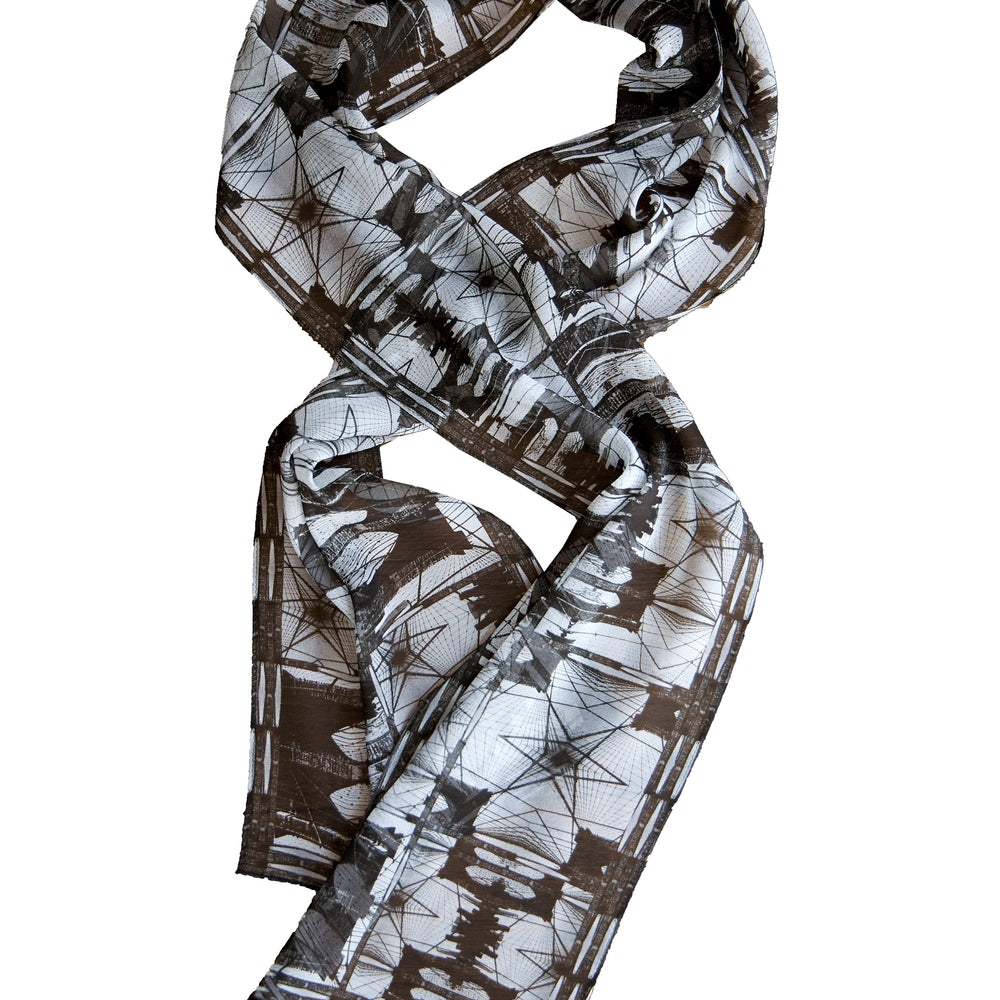 Silk Georgette Scarf - Brooklyn Bridge Collage Print