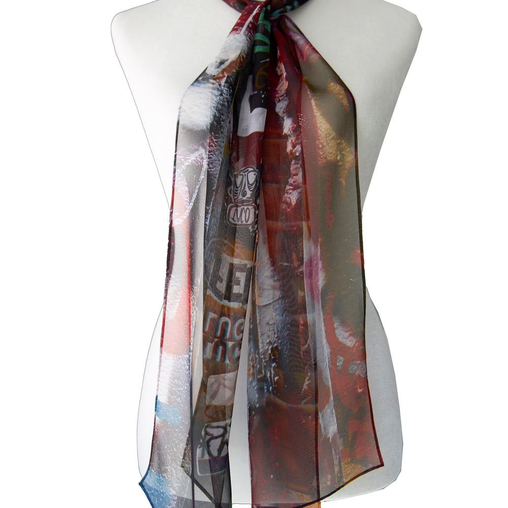 Silk Georgette Scarf - Graffiti Print