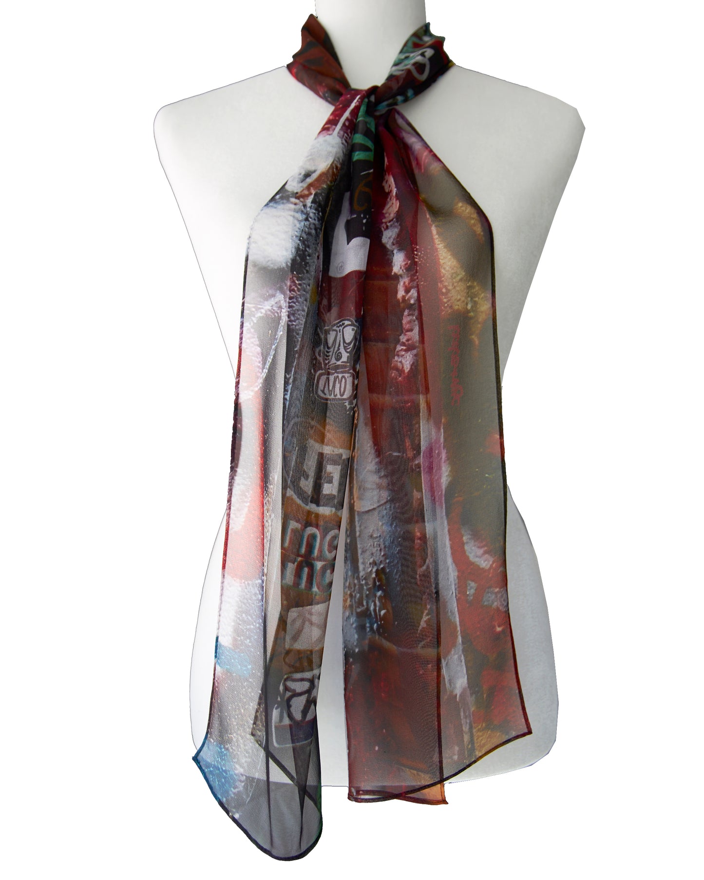 Silk Georgette Scarf - Graffiti Print