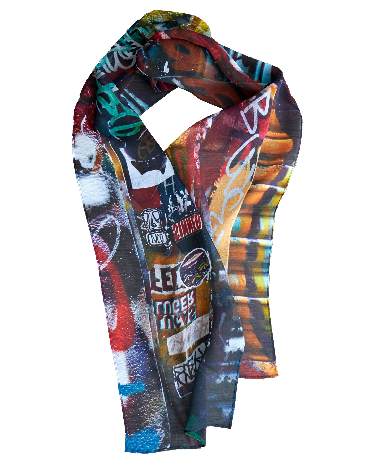 Silk Georgette Scarf - Graffiti Print