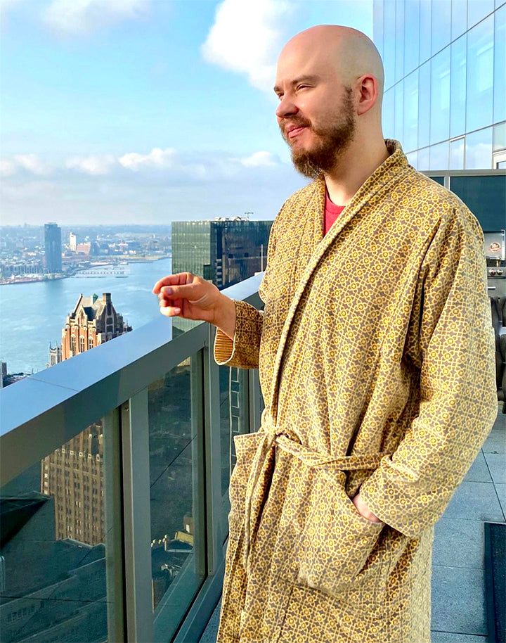 Velvet Robe - Gold & Silver Geometric Pattern