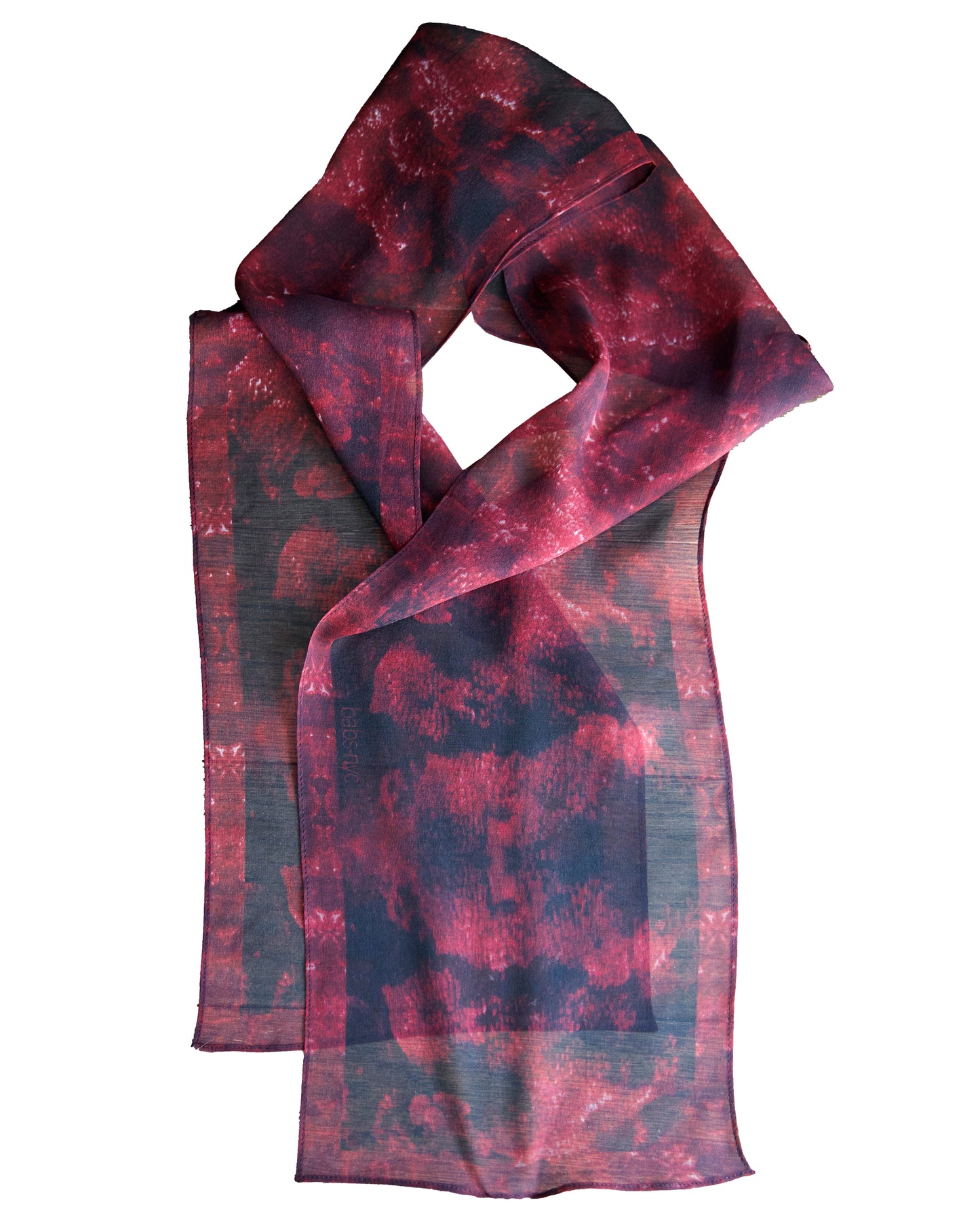 Silk Georgette Scarf - Red Coral Print