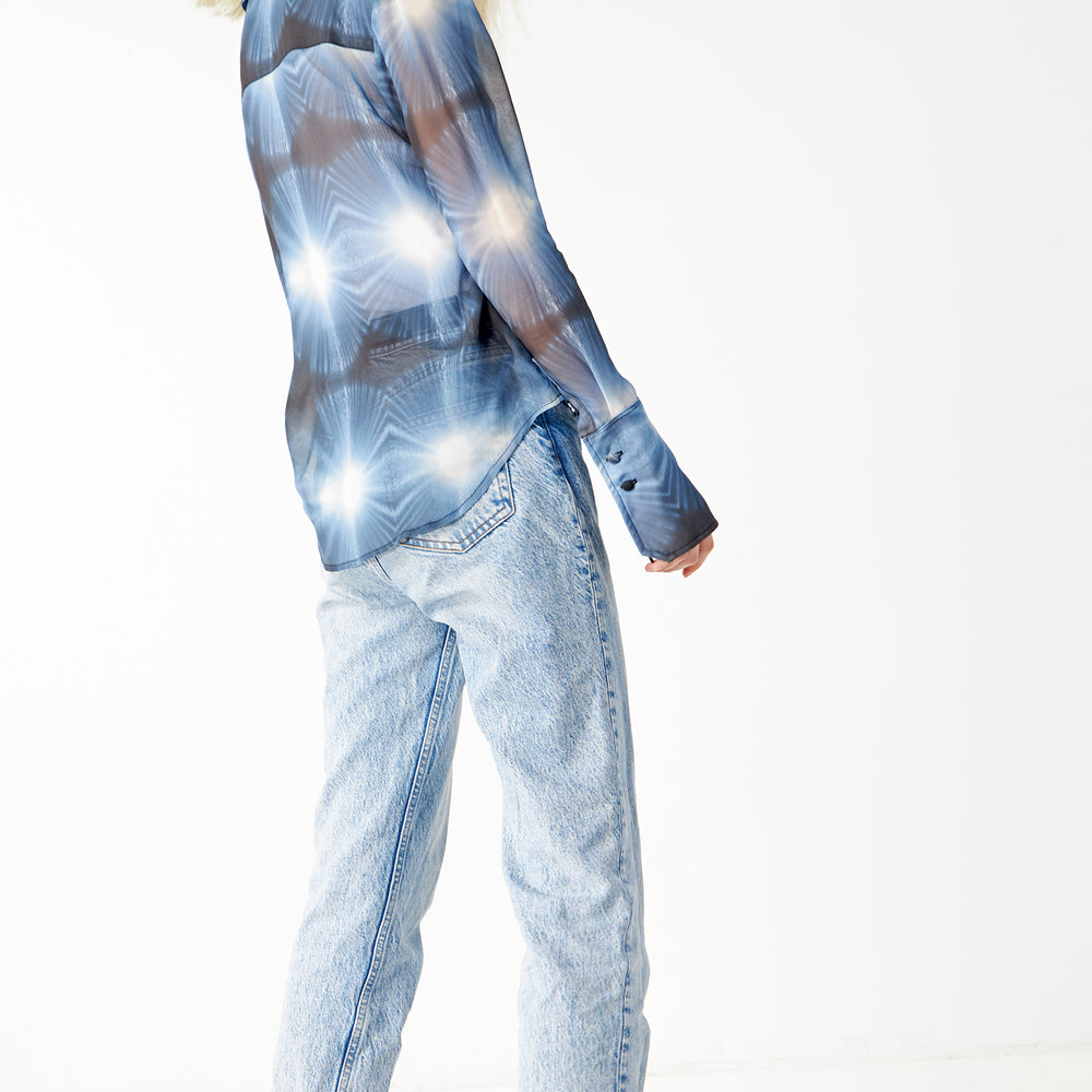 
                  
                    Babs Silk Blouse - Blue Burst - NYC Rain Print Design
                  
                