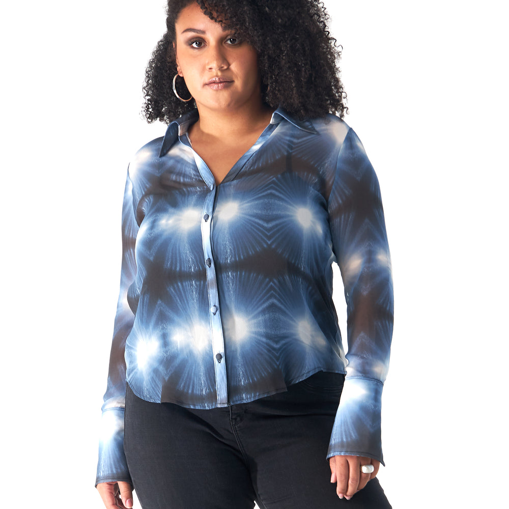 
                  
                    Babs Silk Blouse - Blue Burst - NYC Rain Print Design
                  
                