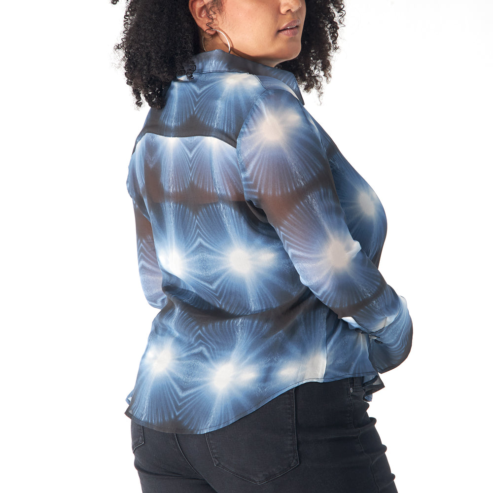 
                  
                    Babs Silk Blouse - Blue Burst - NYC Rain Print Design
                  
                