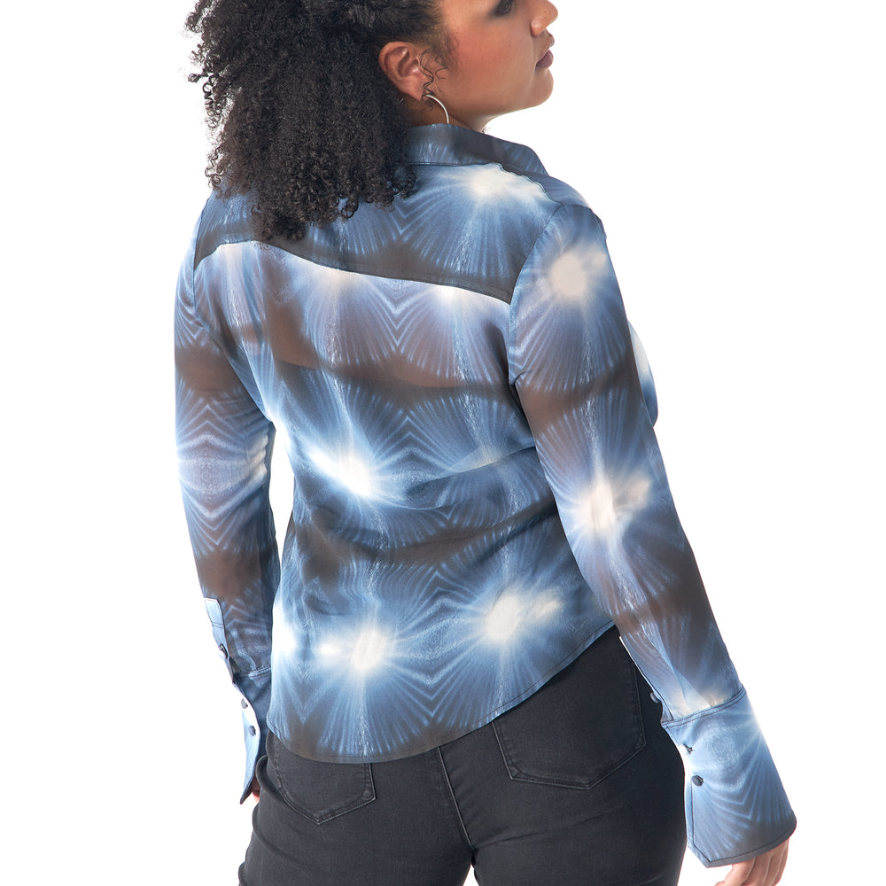 
                  
                    Babs Silk Blouse - Blue Burst - NYC Rain Print Design
                  
                