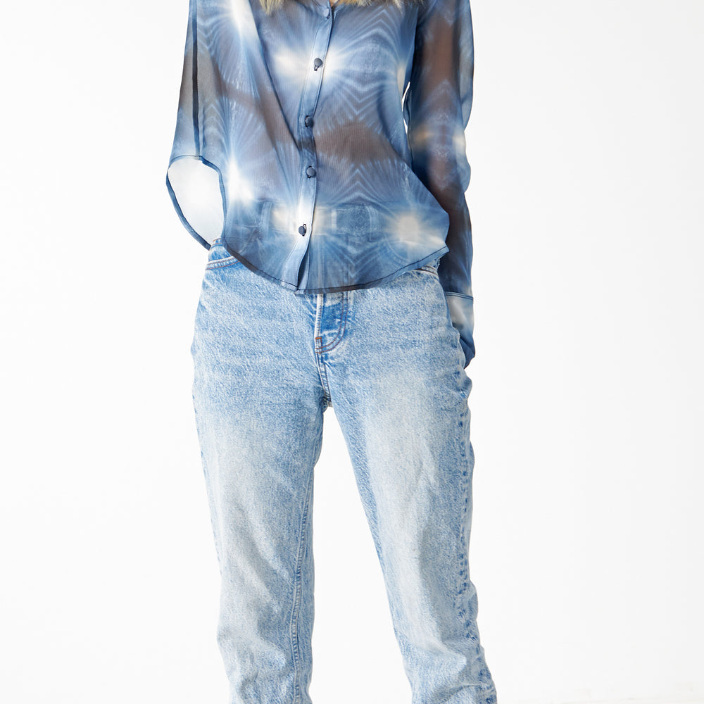 
                  
                    Babs Silk Blouse - Blue Burst - NYC Rain Print Design
                  
                