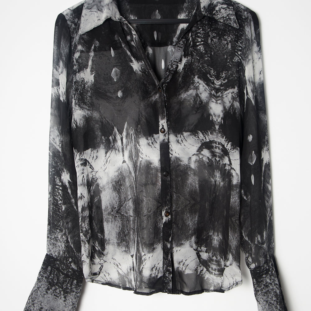 
                  
                    Babs Silk Blouse - Black/White Nature Print Design
                  
                