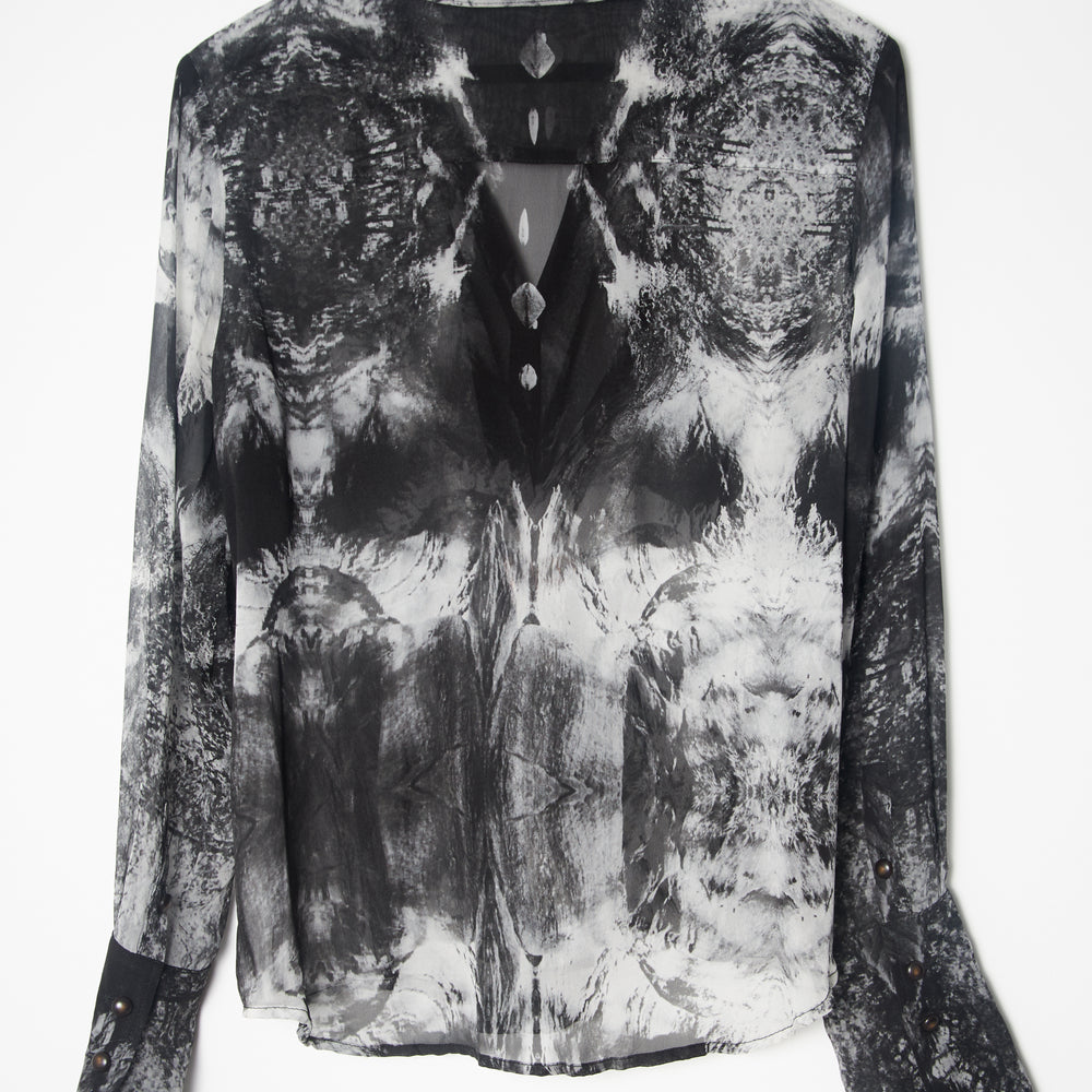 
                  
                    Babs Silk Blouse - Black/White Nature Print Design
                  
                
