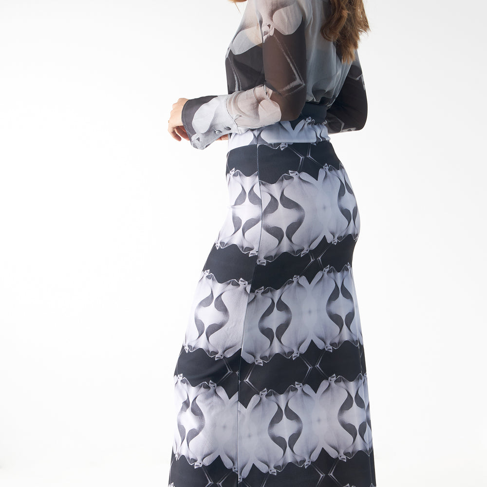 
                  
                    Babs Silk Blouse - Black/White Stone Man Print Design
                  
                