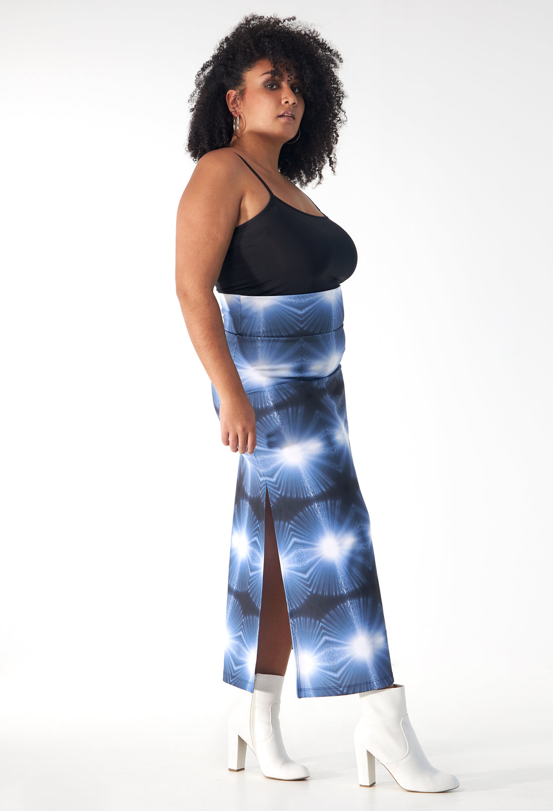 Scuba Stretch Maxi Skirt - Blue Burst