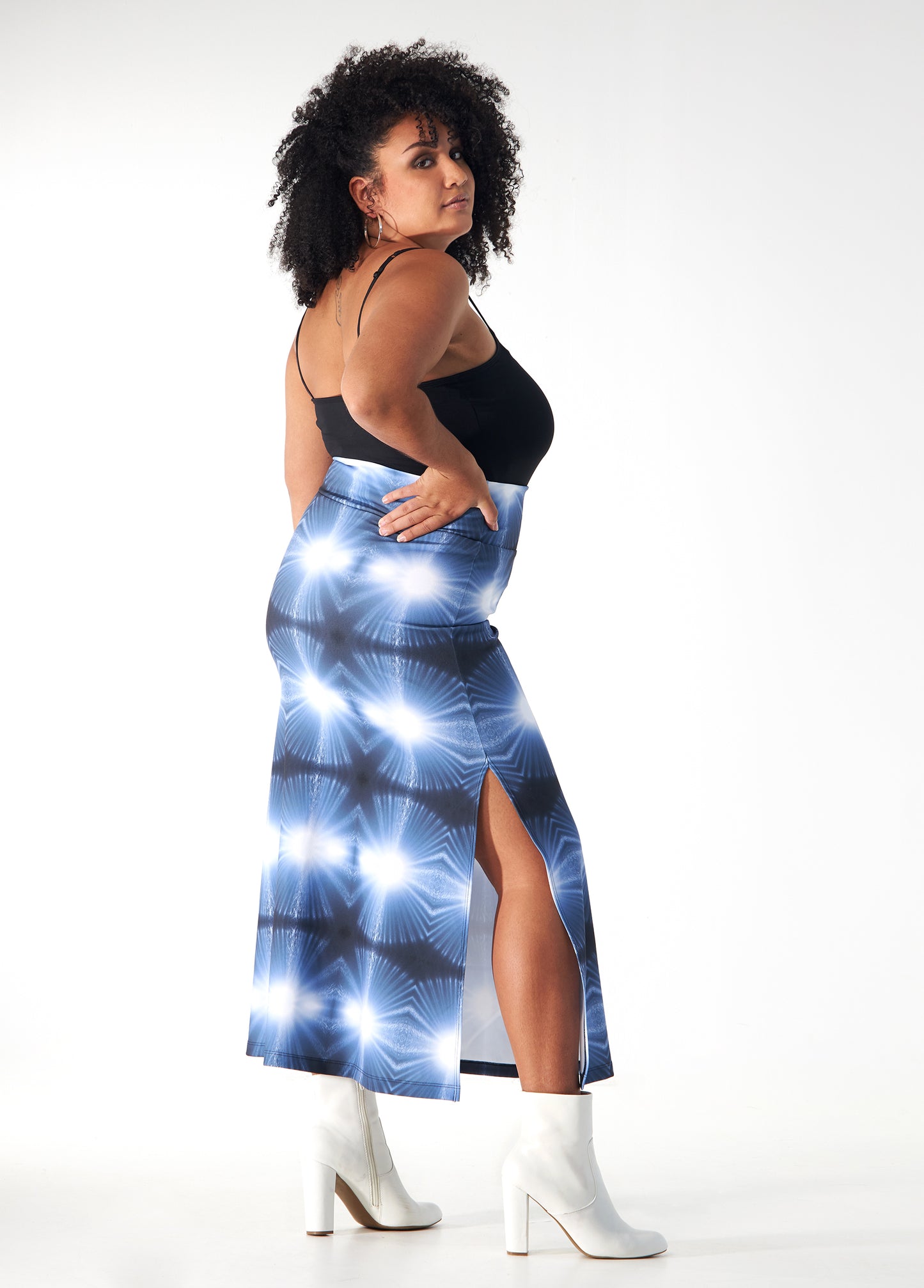 Scuba Stretch Maxi Skirt - Blue Burst