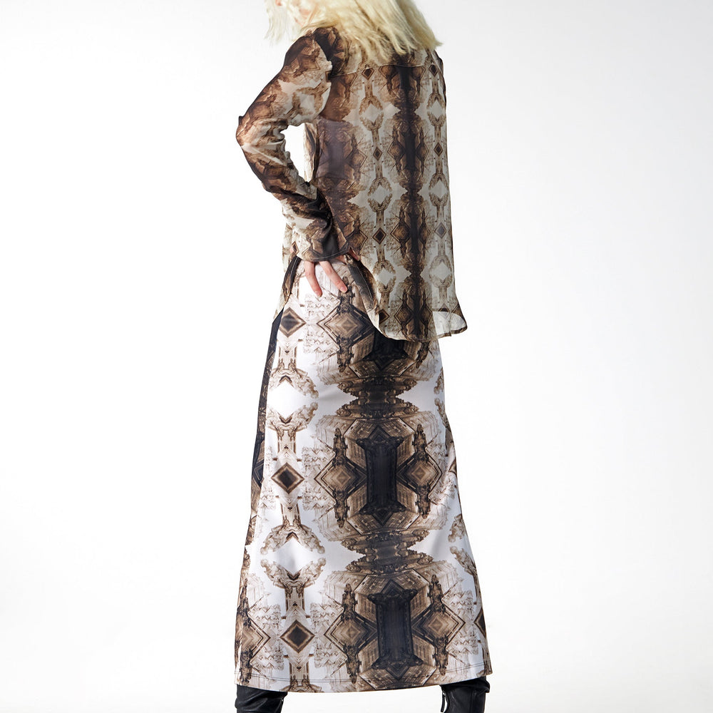 
                  
                    Babs Silk Blouse - Sepia Gargoyles Print Design
                  
                