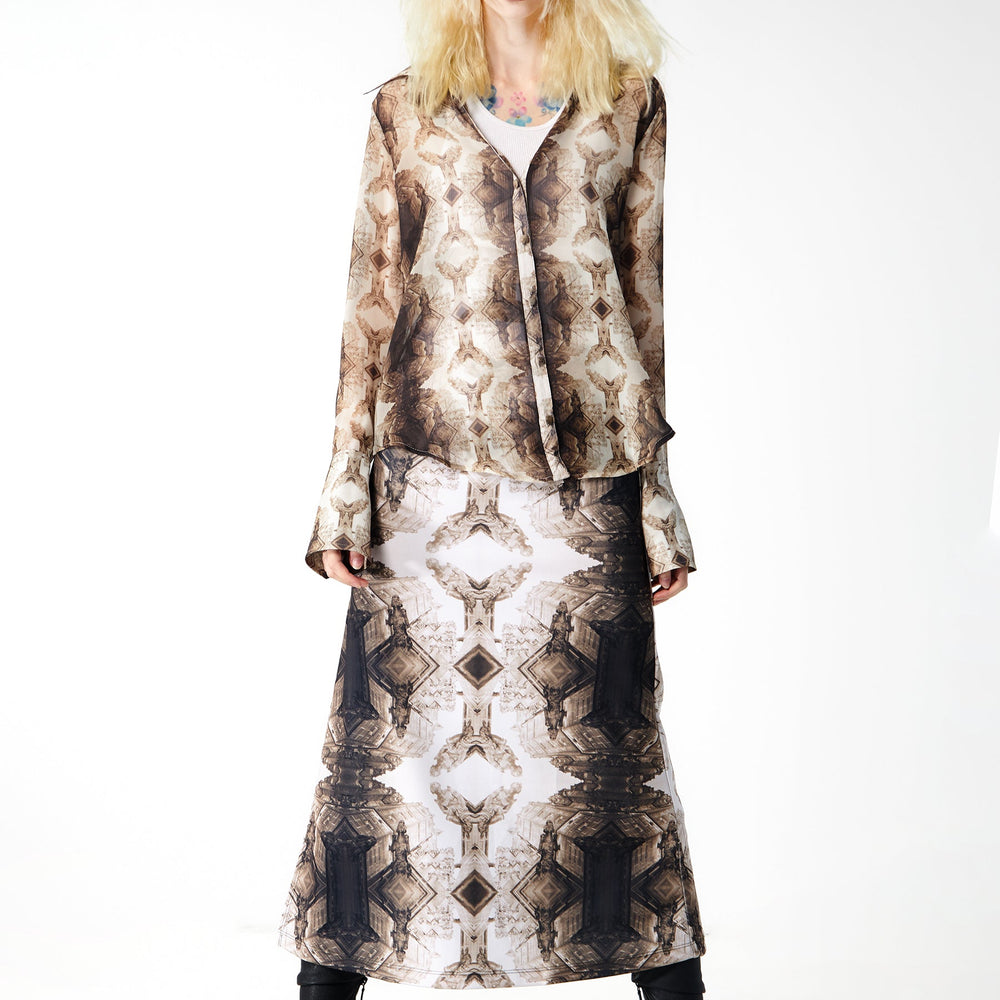 
                  
                    Babs Silk Blouse - Sepia Gargoyles Print Design
                  
                