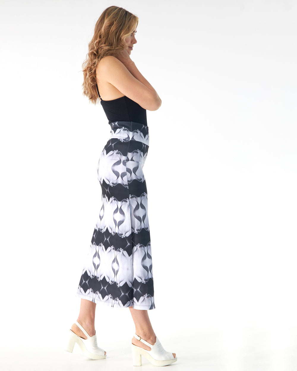 Scuba Stretch Maxi Skirt - Black/White Stone Man