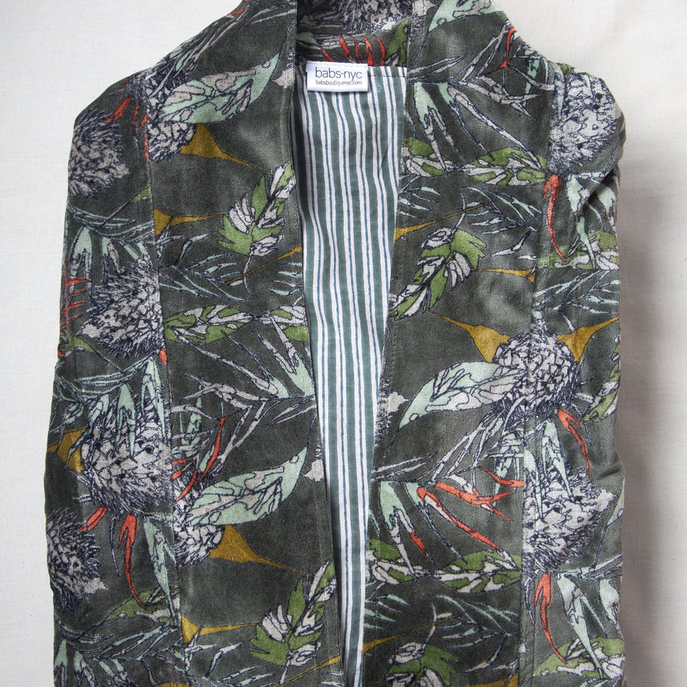 
                  
                    Babs Lush Velvet Robe - Evergreen Block Print
                  
                