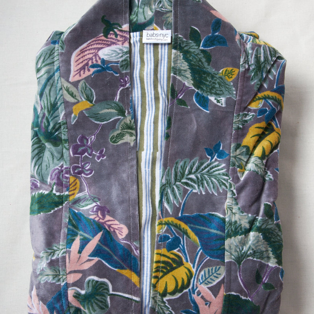 
                  
                    Babs Lush Velvet Robe - Grey Garden Block Print
                  
                