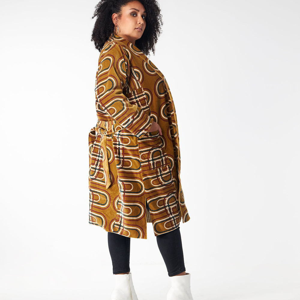 
                  
                    Babs Lush Velvet Robe - Golden Retro Block Print
                  
                