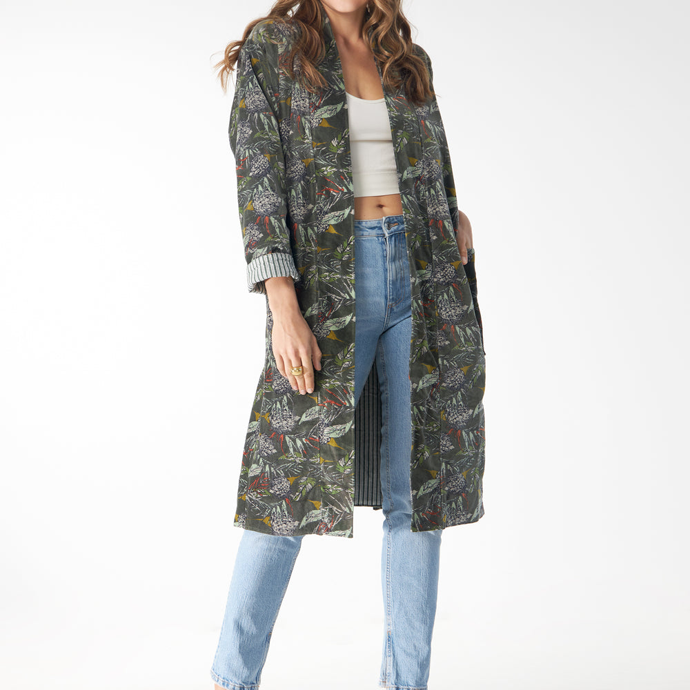 
                  
                    Babs Lush Velvet Robe - Evergreen Block Print
                  
                